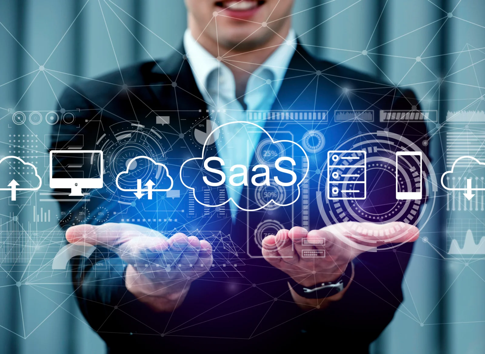 Illustration of mobile app development showing social media market and user engagement